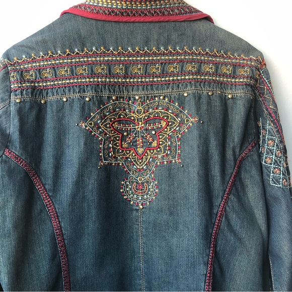 CHICO’S 100% Cotton Embroidered Boho Two Button Up Jacket - Picture 11 of 16